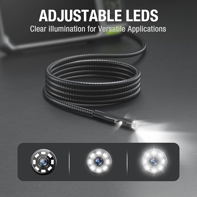 Triple Lens Borescope with 7" IPS Screen, Teslong 1080P HD Industrial Endoscope