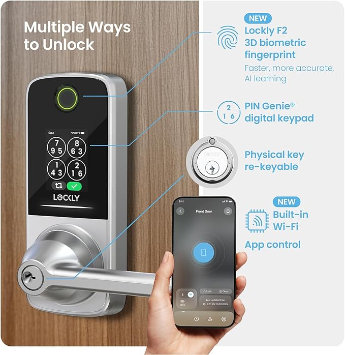 Lockly Smart Lock Secure Pro, Fingerprint Door Lock, Keyless Entry, Built-in