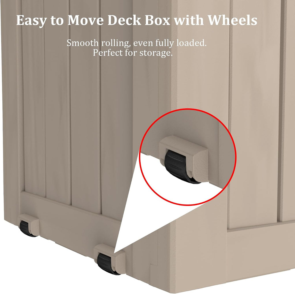 90 gallon outdoor storage with wheels, lockable waterproof shown in use