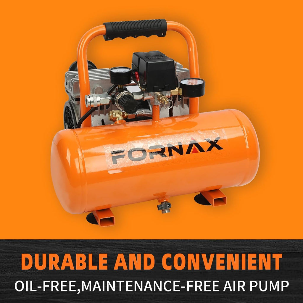 FORNAX 2 Gallon Air Compressor, 1HP Oil-Free Portable Compressor, 120V, 2.2 CFM @ 90 PSI, Max 125 PSI, 65dB Ultra Quiet Portable Compressor for Tire Inflation, Auto Repair, Spray Painting