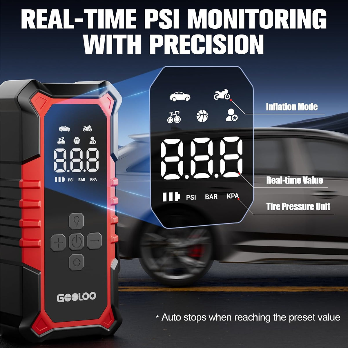 GOOLOO A6 Gear 160 PSI & 7500mAh Tire Inflator Portable Air Compressor