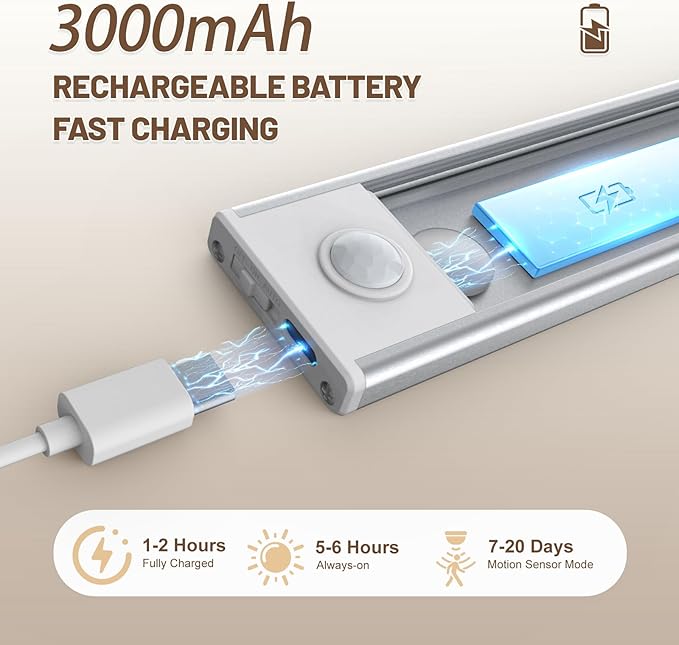 6 Pack Under Cabinet Lighting Wireless, 58 LED Rechargeable Battery Motion