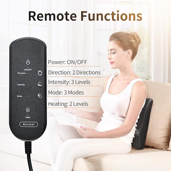 Boriwat Back Massager with Heat, 3D Kneading Massage Pillow