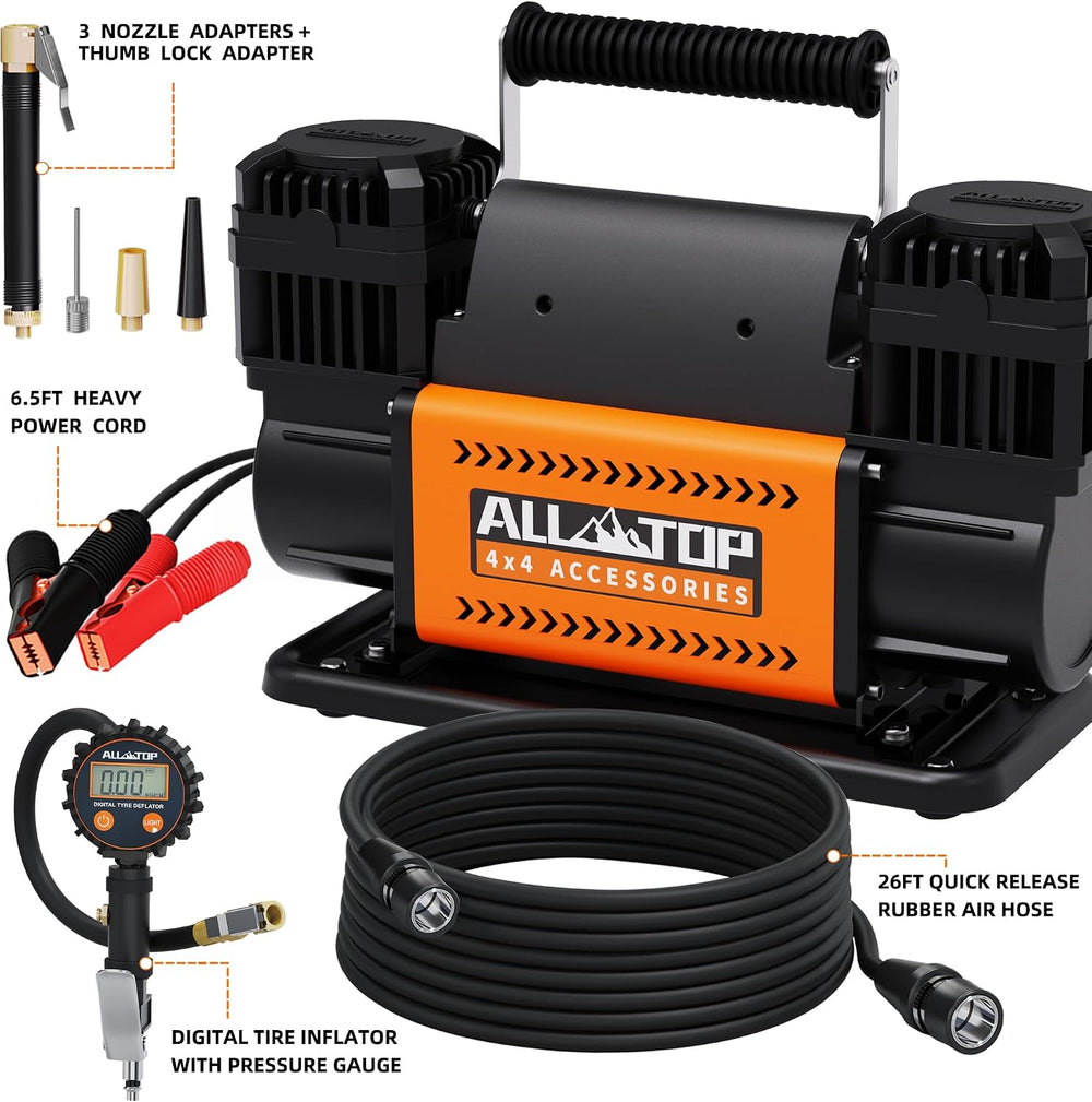 ALL-TOP Dual Cylinder Air Compressor with Digital Pressure Gauge Tire Inflato...
