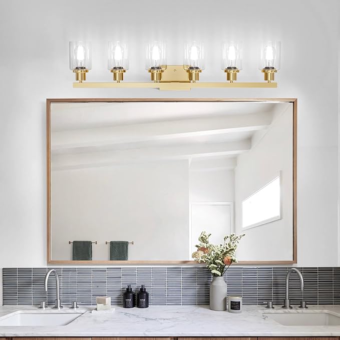 DIKAIDA 6 Light Gold Bathroom Vanity Light, Bathroom Light Fixtures