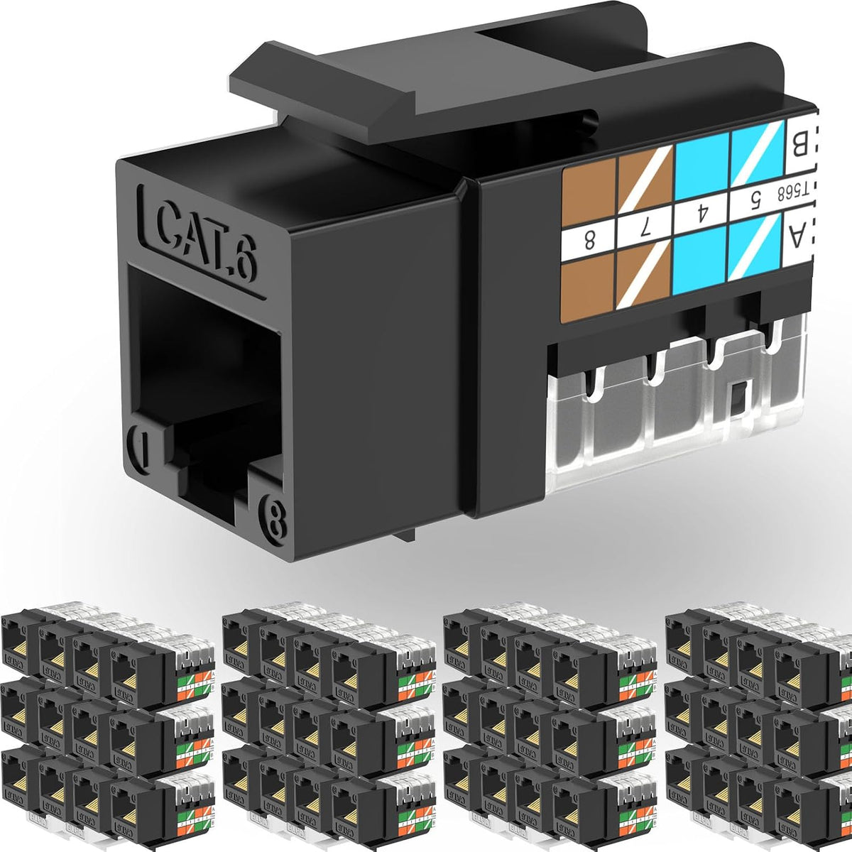 Rapink RJ45 Keystone Jack Cat6 10G Support, Cat6 Keystone Jacks UTP 50 Pack