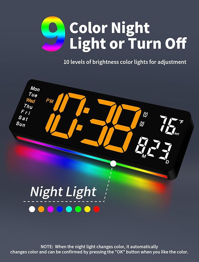 MASHI Digital Wall Clock, Auto-Dimming Wall Clock