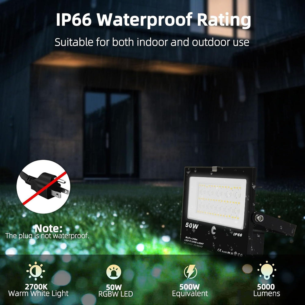 HEKEE LED Flood Light Outdoor, 50W RGB Color Changing Floodlight with Remote ...