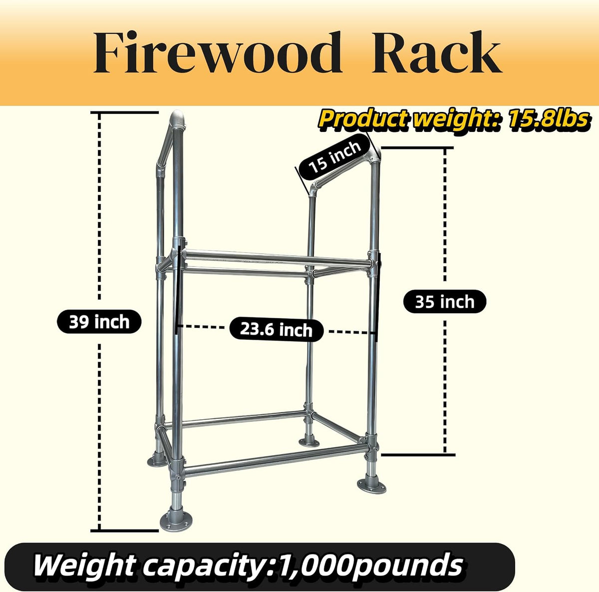 2ft heavy duty firewood rack outdoor with cover shown in use