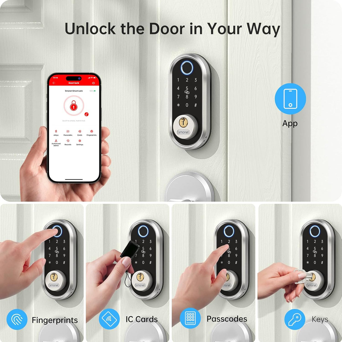 SMONET Smart Deadbolt Fingerprint Electronic Door Lock with Digital Keypad