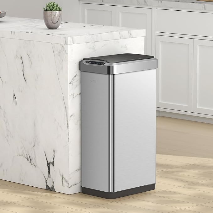 EKO Phantom-T 50 Liter / 13.2 Gallon Vertical Motion Sensor Trash Can, Brushed