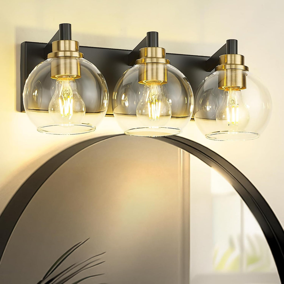 METWET Bathroom Light Fixtures, 3-Light Black and Gold Bathroom Vanity Light