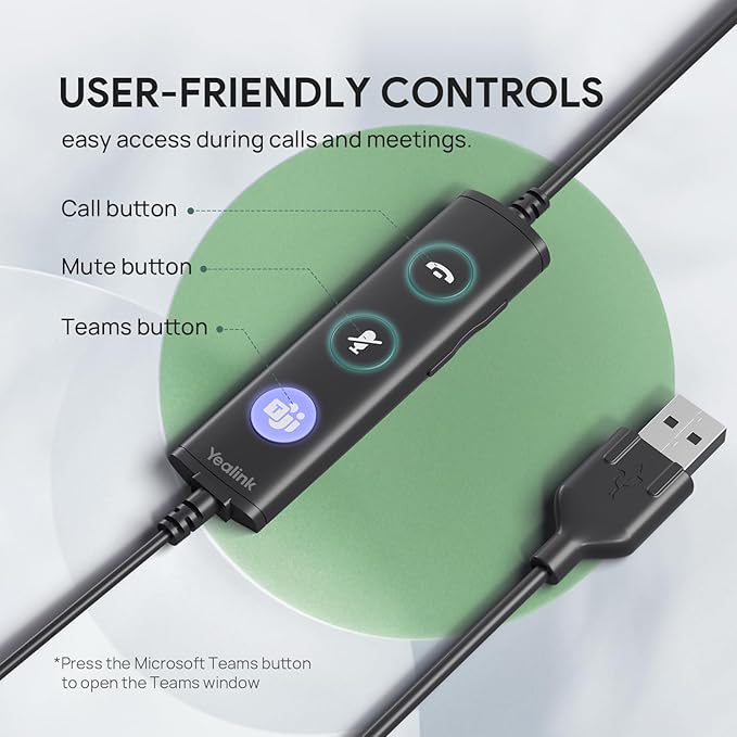 Yealink UH34 USB Headset with Mic, Stereo Wired Headphones with Noise
