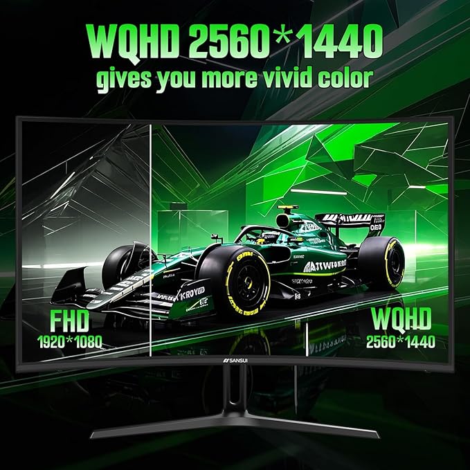 SANSUI 27 Inch Curved Gaming Monitor 240Hz, 2K WQHD 1500R Curved Computer