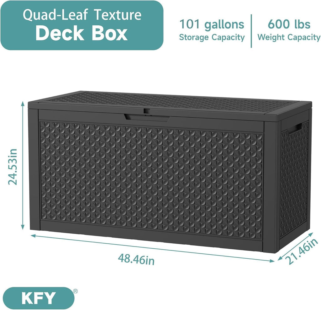 101 gallon waterproof outdoor storage box, uv resistant shown in use