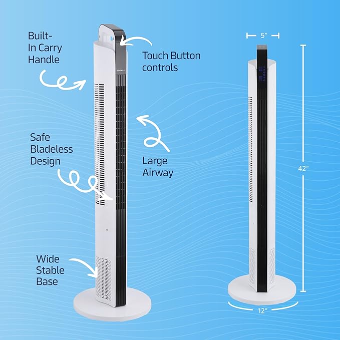 NEXAIR 42” Oscillating Tower Fan, 3 Speed Portable Fan Tower