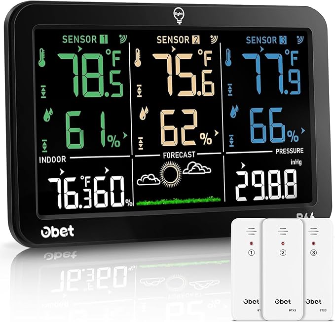 OBET Weather Station Wireless Indoor Outdoor Thermometer Wireless, Color