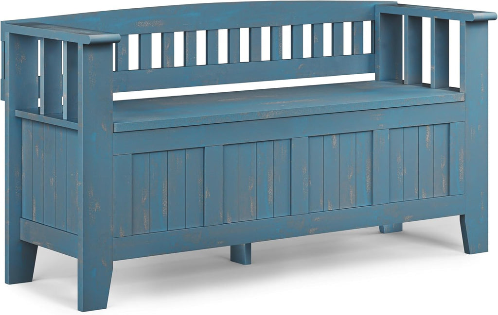 SIMPLIHOME Acadian 48" Wide Solid Wood Storage Bench in Coastal Blue
