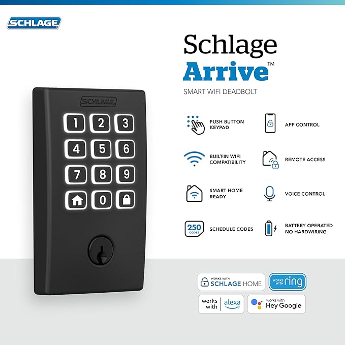 Schlage Arrive WiFi Deadbolt Smart Lock, Keyless Entry Door Lock