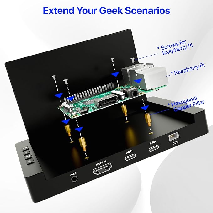 5-Inch Mini Monitor with USB HUB & Raspberry Pi Mount Holes, Type-C One-Cable