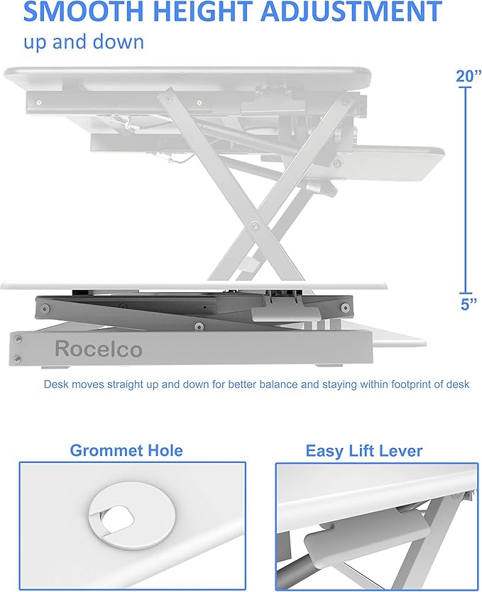 Rocelco 46" Large Height Adjustable Standing Desk Converter