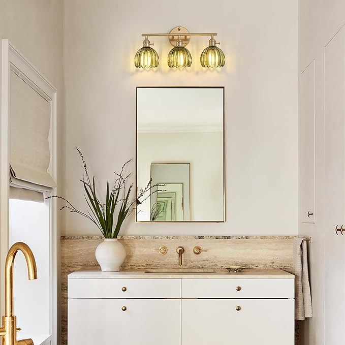 Shenmoyl Bathroom Light Fixtures, 3-Light Brass Vanity Wall Light Over Mirror