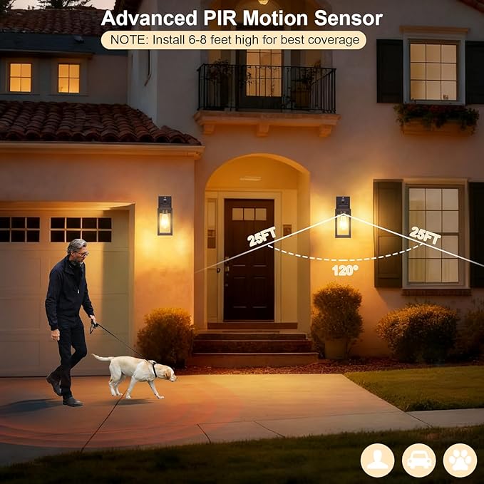 LTBLIGHT 2-Pack Motion Sensor Porch Lights Outdoor, Farmhouse Brown Dusk to