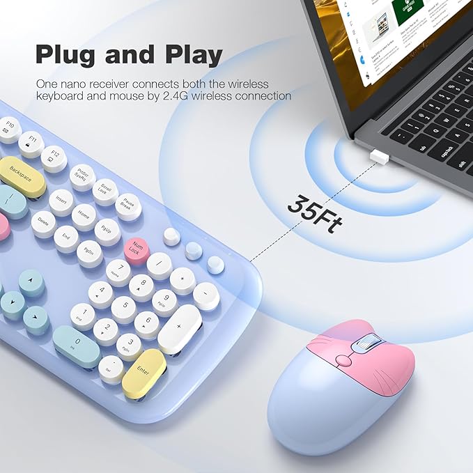 Wireless Keyboard and Mouse Combo, 2.4G Retro Typewriter Keyboard
