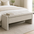 47.25 Inch Storage Ottoman Bench, Linen Upholstered, Light Grey