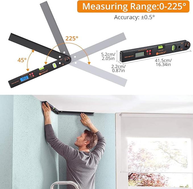 Neoteck Aluminum Digital Angle Finder Protractor 225° 16 inch Backlit LCD
