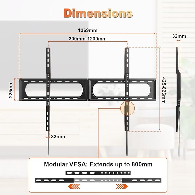 PUTORSEN 37-140'' Heavy Duty TV Wall Mount, Low Profile Fixed TV Wall Mount