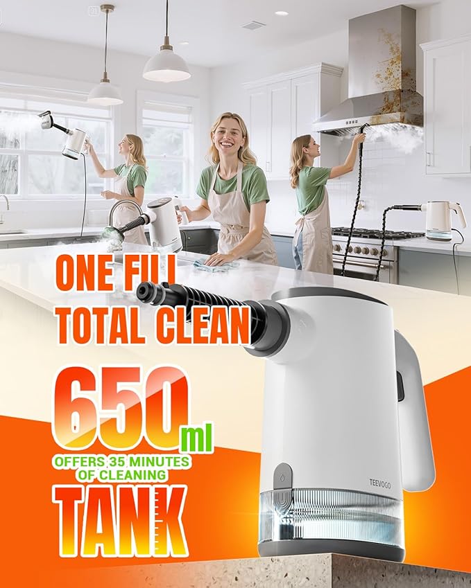 TEEVOGO Pressurized Steam Cleaner, 15s Instant Heat Handheld Steam Cleaner