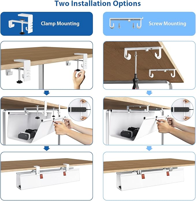 Zilink Under Desk Cable Management 30" No Drill Desk Cable Management Tray