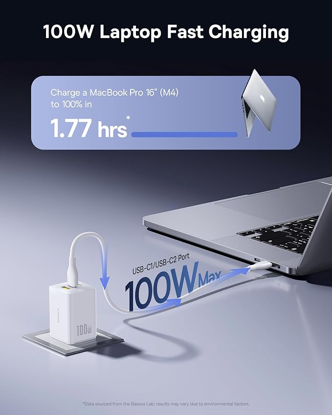 Baseus 100W USB C Charger Block, 3-Port Foldable Compact PPS Wall Charger