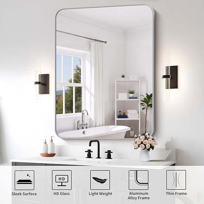 FORBATH 36x48 Inch Silver Bathroom Mirror