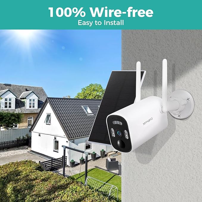 xmartO 100% Wire-Free Solar PTZ Home Security Camera System Wireless, 4-Set 2K