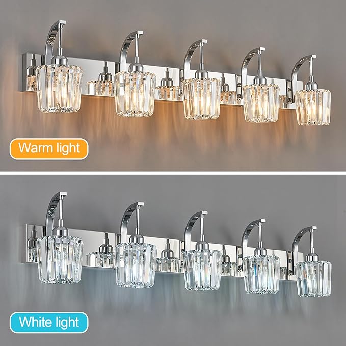 FDPBY Modern Bathroom Vanity Light, 5-Light Chrome Wall Sconce