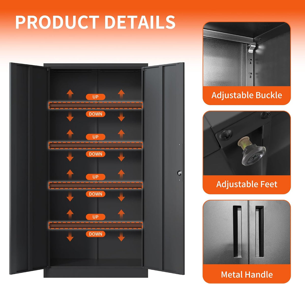 metal storage cabinet for garage, tool cabinet, utility, side view