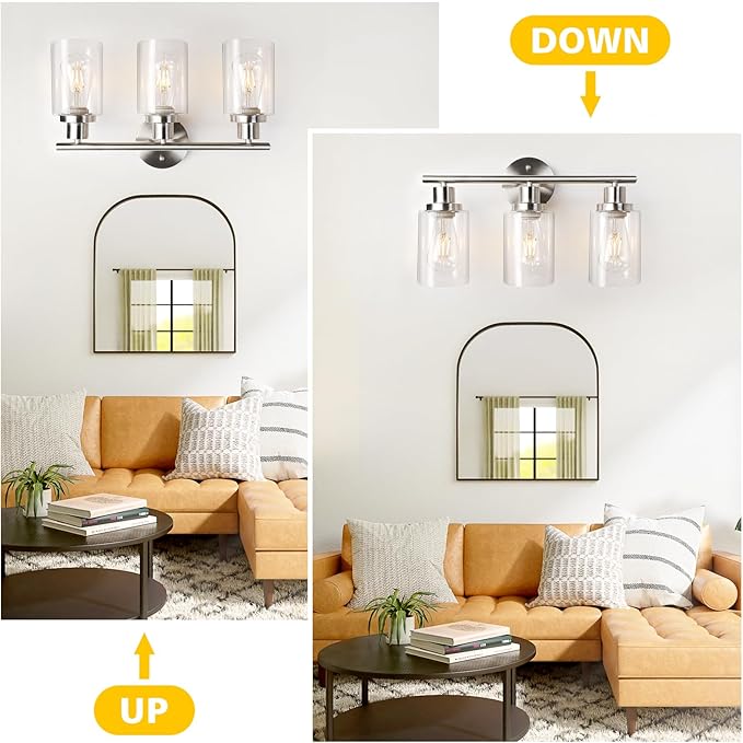 Unicozin 3 Light Vanity Lights, Brushed Nickel Wall Sconce Light