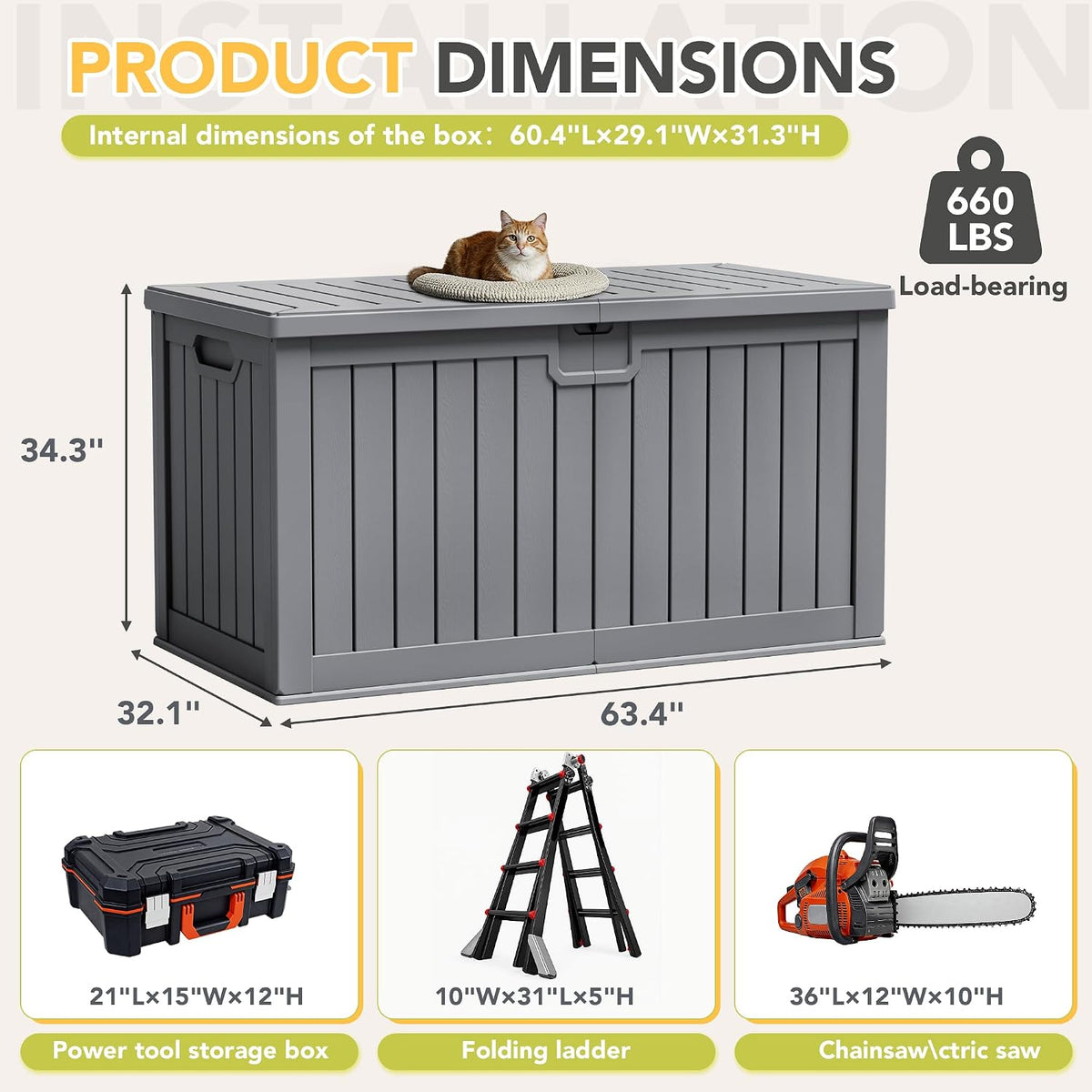 240 gallon hdpe deck box outdoor indoor waterproof, package contents
