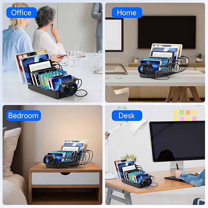 285W Charging Station for Multiple Devices, 10 Ports Fast Multi-Device Charger