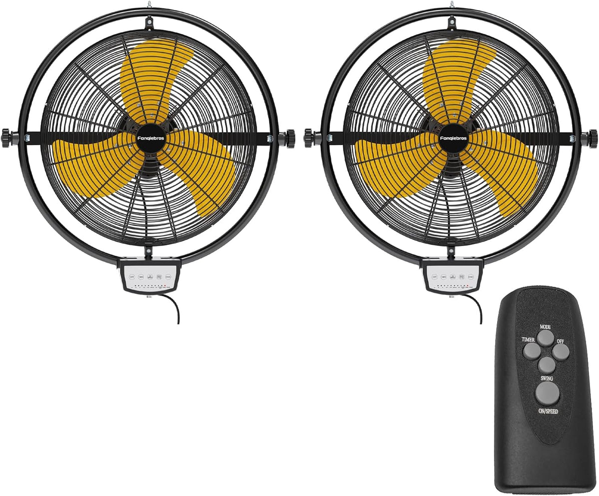2 PCS 20 IN 5500 CFM Remote Control Wall Mount Fan, 3 Speed High Velocity Wall