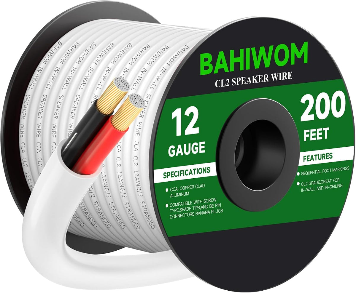 BAHIWOM Fire Safety CL2 Speaker Wire in-Wall & in-Ceiling 12 Gauge Wire 200 FT