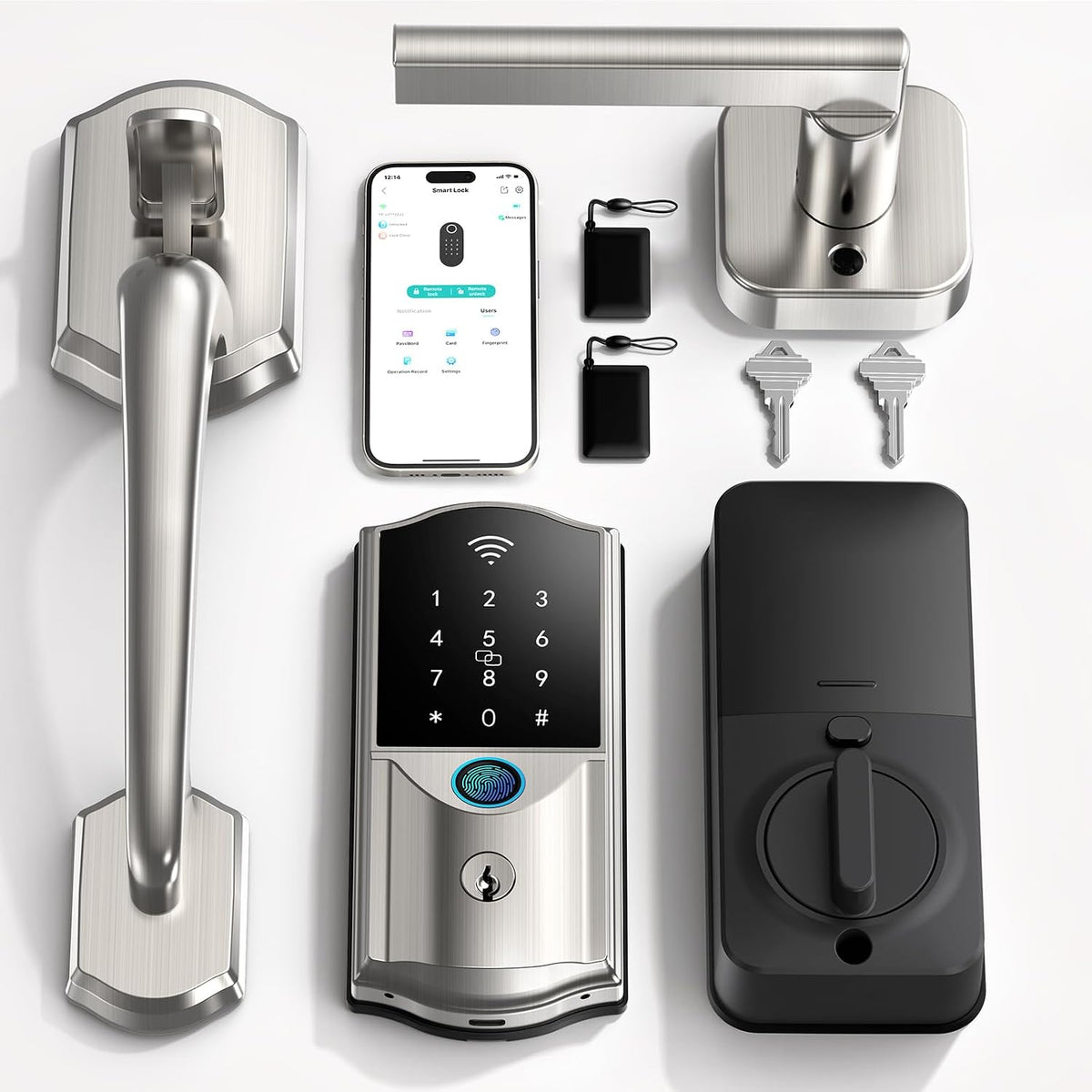 Built-in WiFi Smart Lock with Handle Set, Keyless Entry Front Door Lock Set