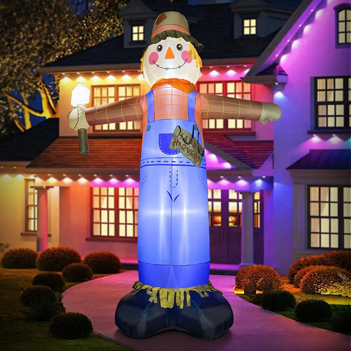 12FT Giant Inflatables Scarecrow Decorations, Fall Harvest Inflatable Yard Decor, Scarecrow Blow Up Yard Decorations for Halloween Thanksgiving Fall Autumn Harvest Lawn Garden