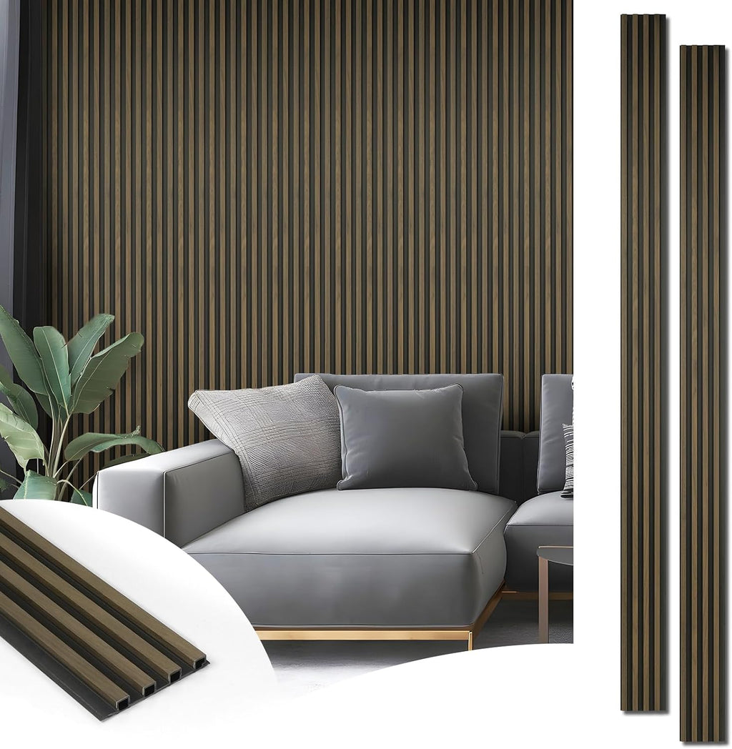 Art3d 96 x 6 Inch 3D Fluted Wood Textured Slat Wall Panel, 8-Pack, Ebony