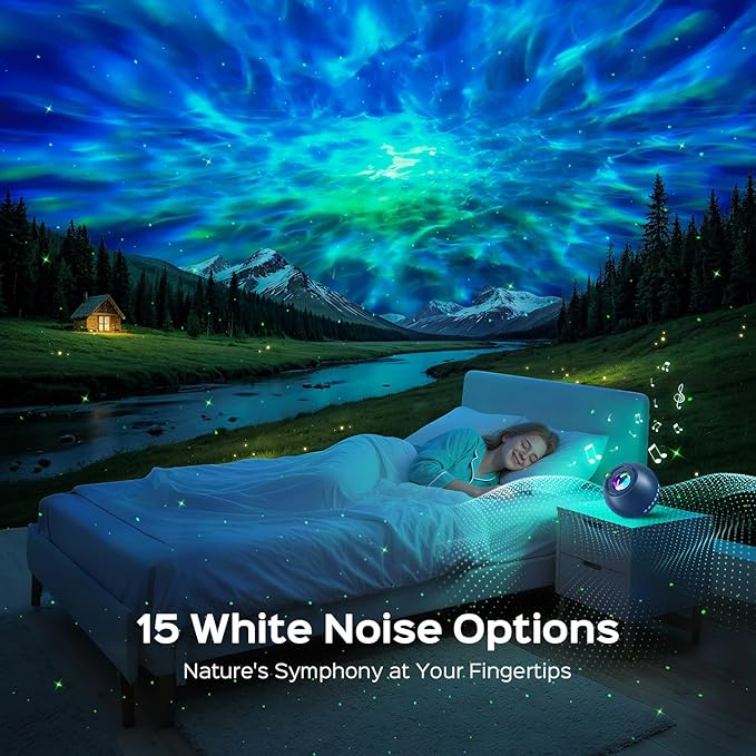 Star Projector for Bedroom Galaxy Projector for Bedroom, 15 White Noise Sound