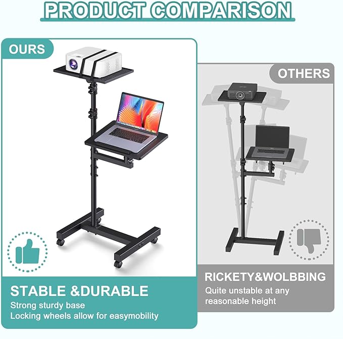 Facilife 2 Shelves Projector Stand Tripod, Height Adjustable Max 64", Mobile
