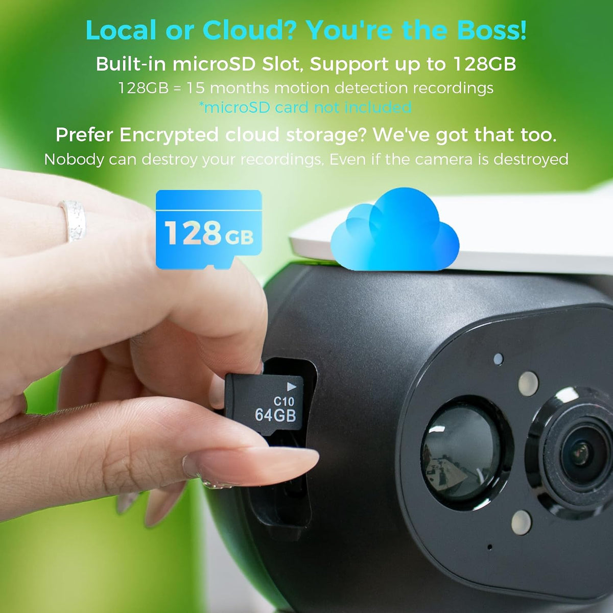 vicohome 2cq4g 2k ai solar security cameras, wireless, close-up detail