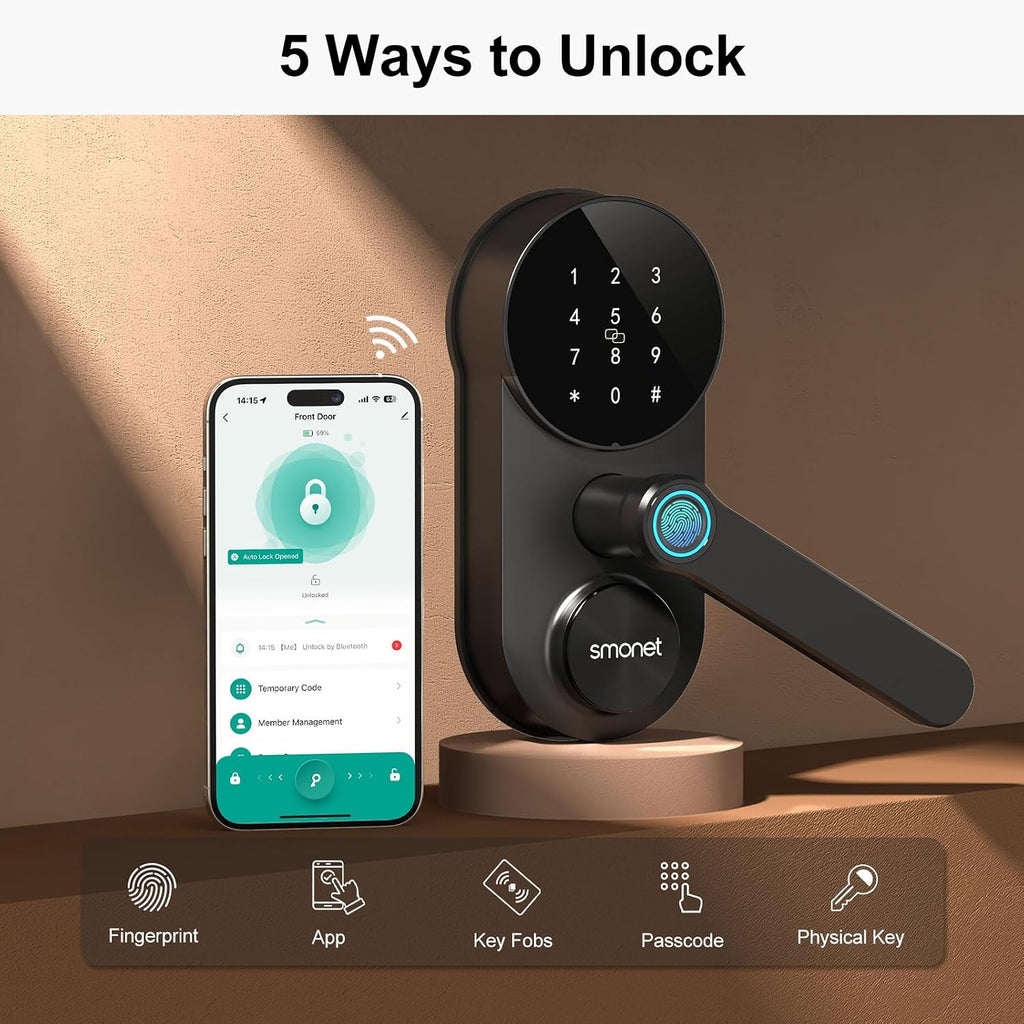 smonet smart lock wifi keypad door lock with shown in use